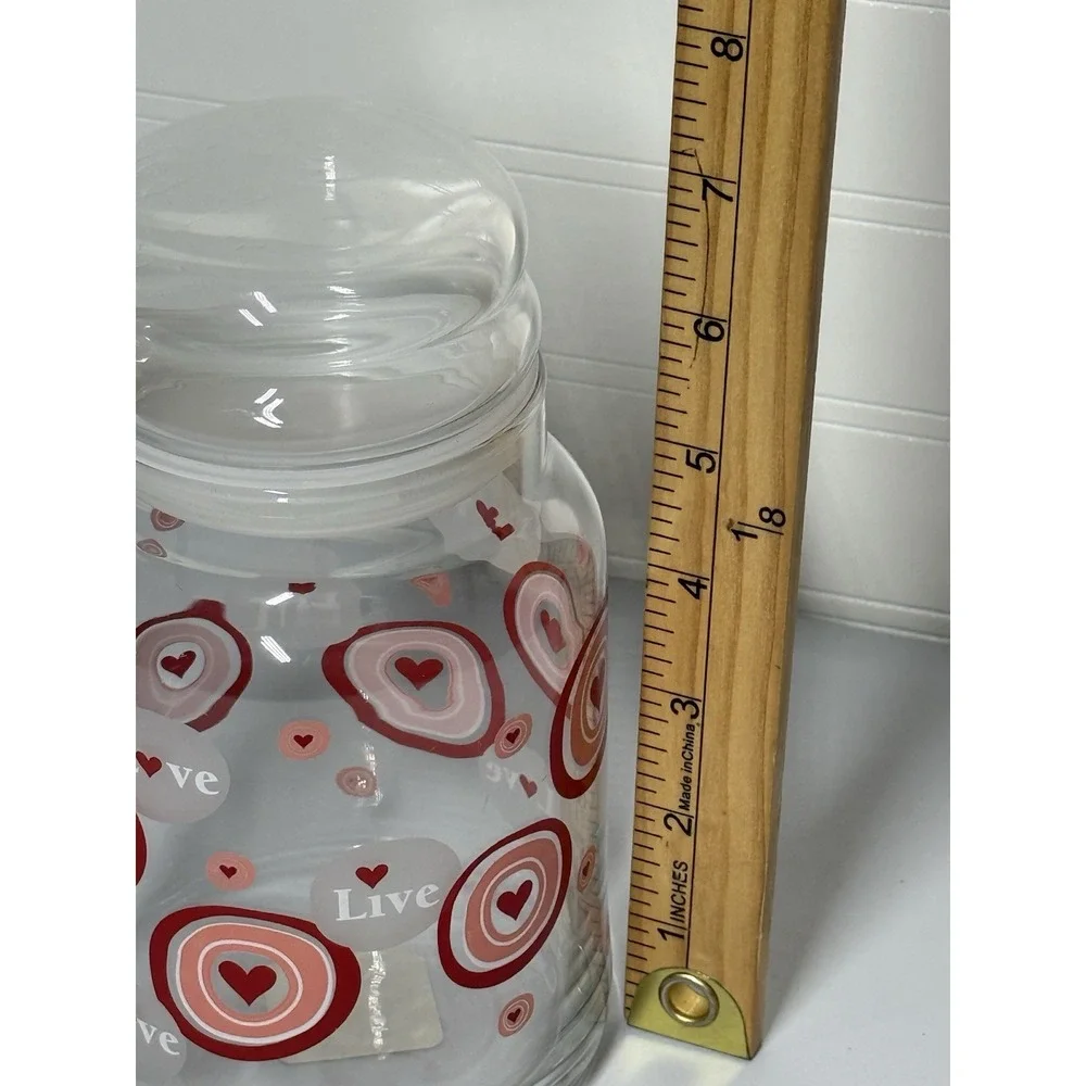Libbey Glass‎ Valentines Day Glass Candy Jar Live Love Laugh